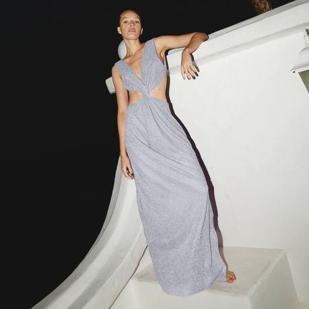 NEW NWT Baobab Rio Front Twist Cutout Maxi Dress In Silver